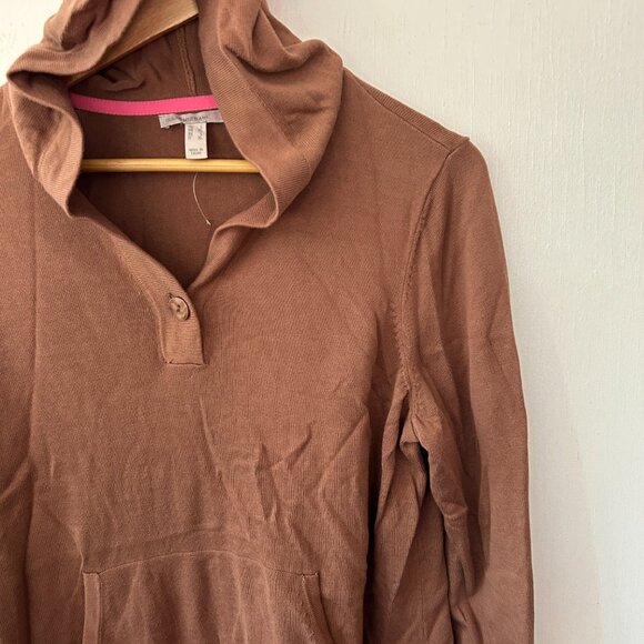 IsaacMizrahiLive Sweater Womens Large Brown Hooded Knit Pullover Pockets - Picture 2 of 5